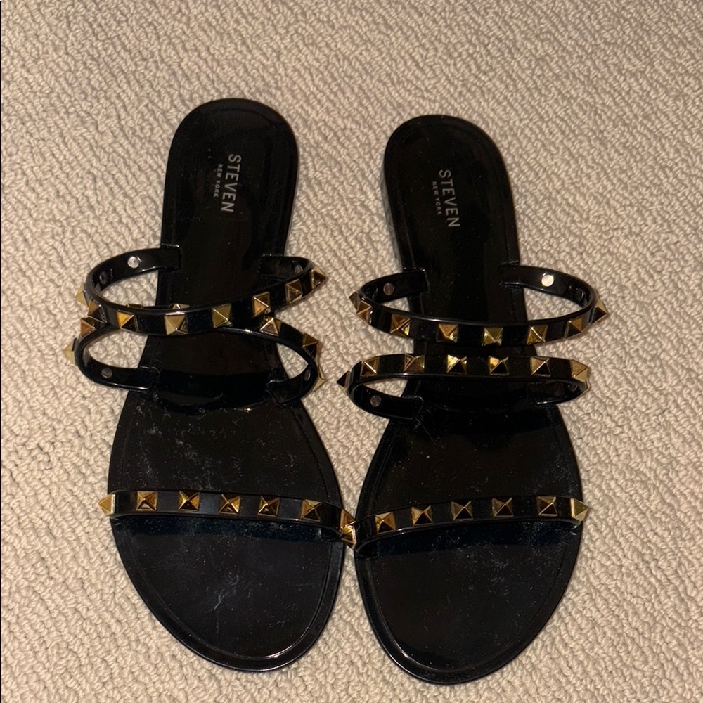 Seven7 Black and Gold Studded Sandals